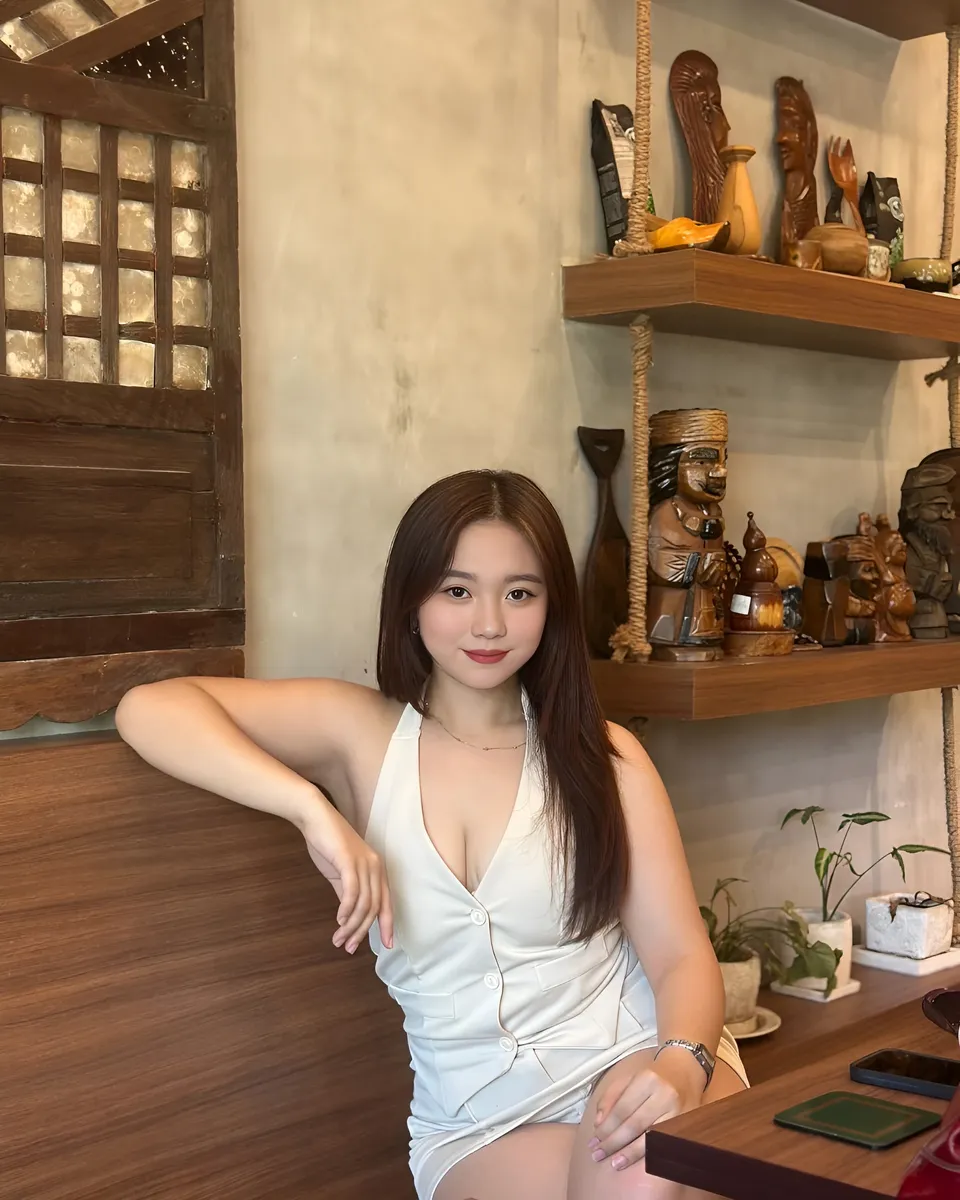 Hangel Delaney in white top seated at wooden table